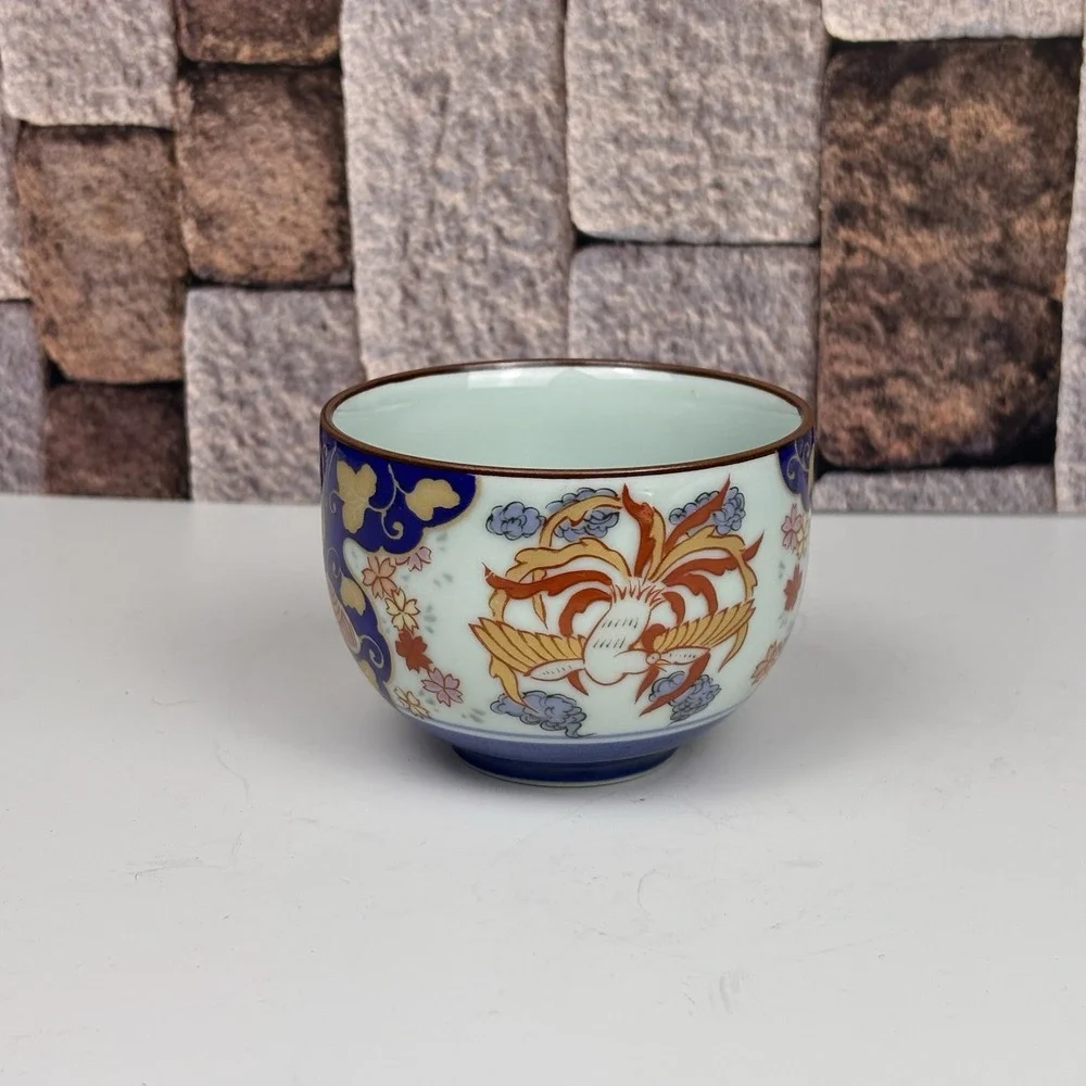 Arita Ware‎ Porcelain Teapot & Cup Flower Flow Blue & Gold Japan Very Good Cond